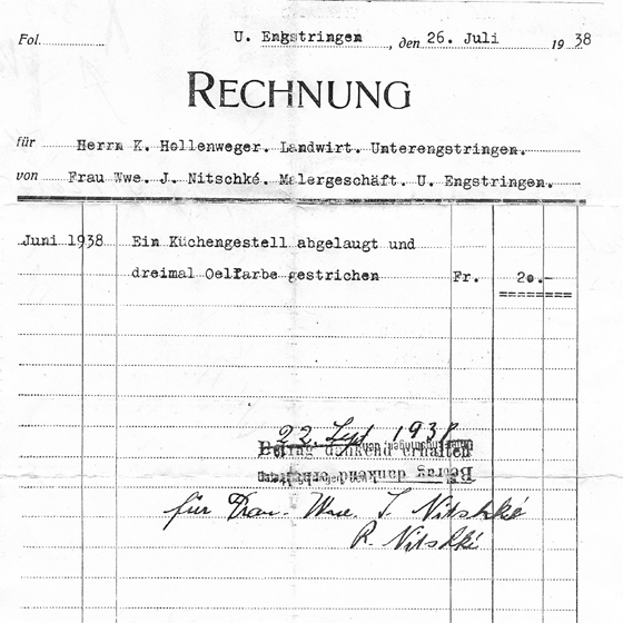 Original-Rechnung aus dem Jahr 1938